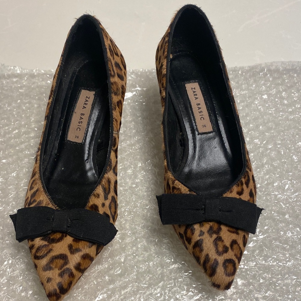 Zara Leopard Print Heels with Black Bow